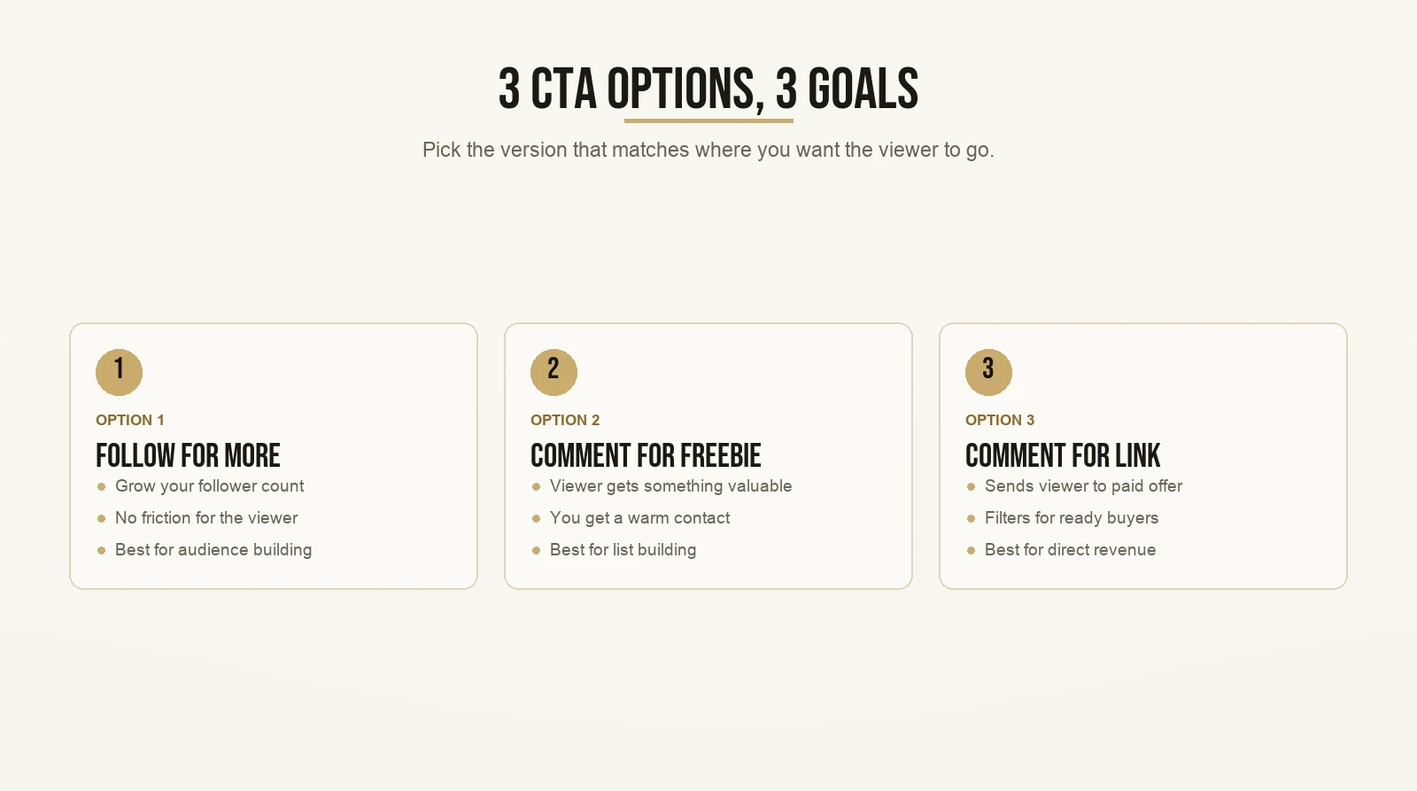 3 CTA Options, 3 Goals
